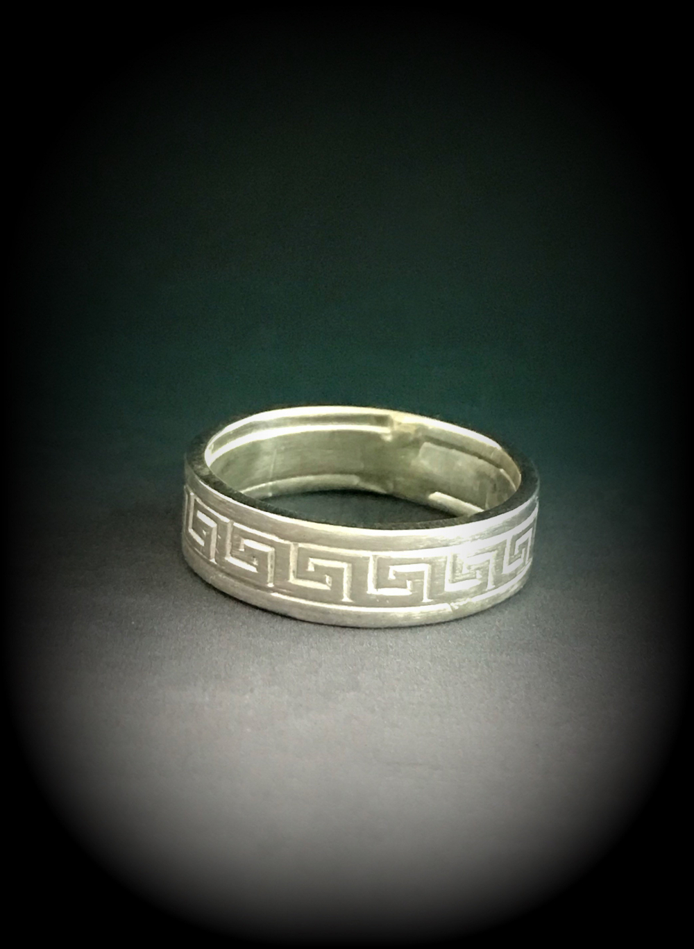 Greek key shop ring silver