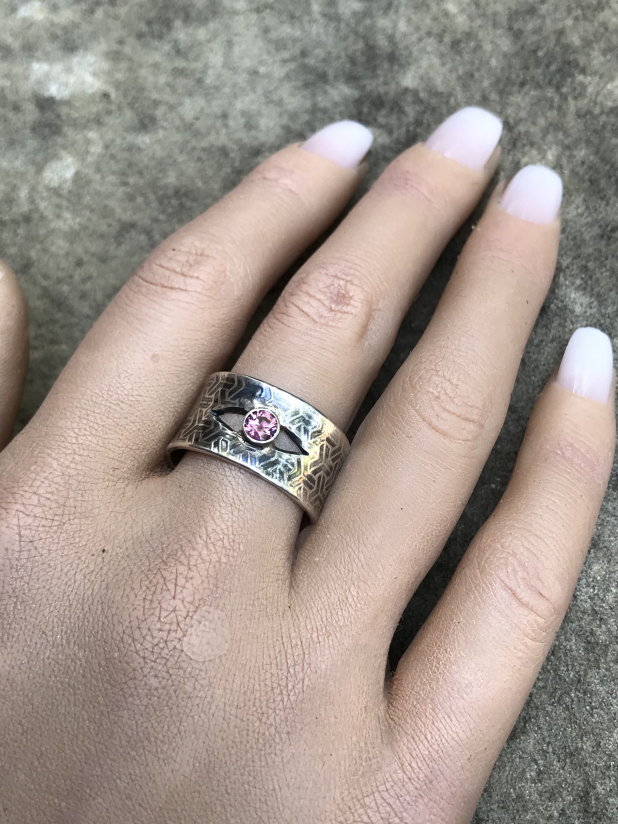 Stunnning rhodolite garnet wide oval band Michigan OOAK