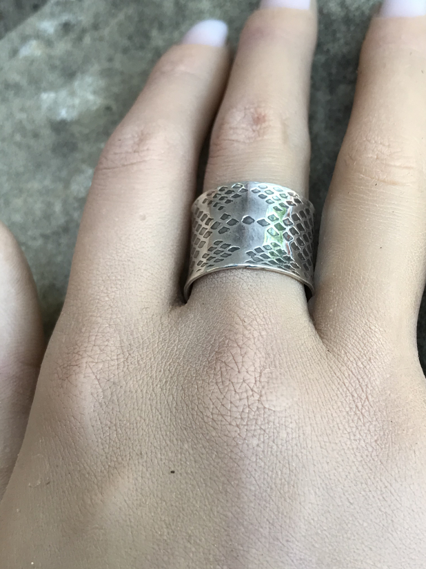 Snakeskin wide sterling silver band recycled silver Michigan made artist