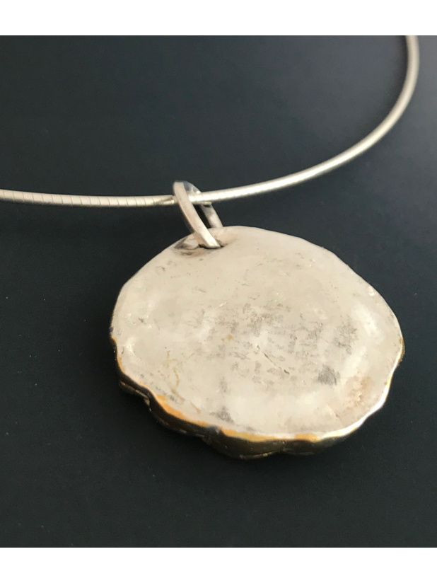 One of a Kind Sculptured Face of Gold Over Fine Silver Necklace