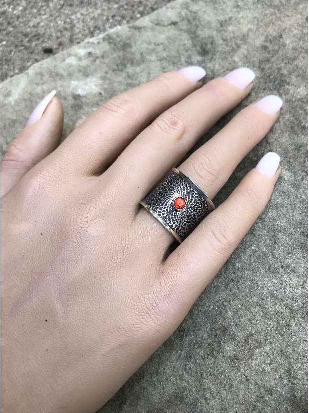 OOAK spinel wide band ring Michigan art