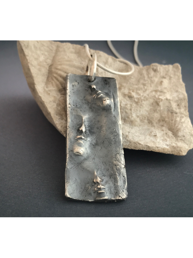 Oxidized silver carved necklace artisan