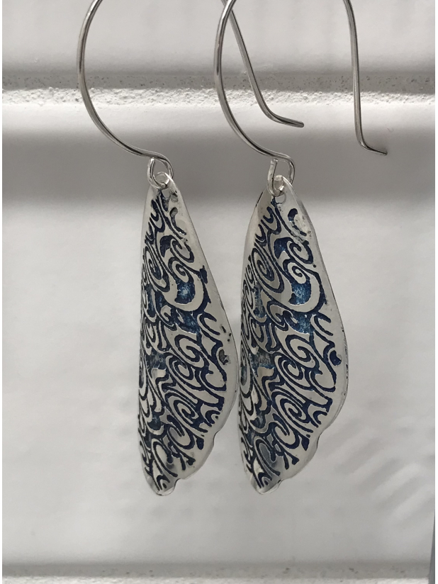 Sterling Silver Earrings, Vintage Swirling Waves Design