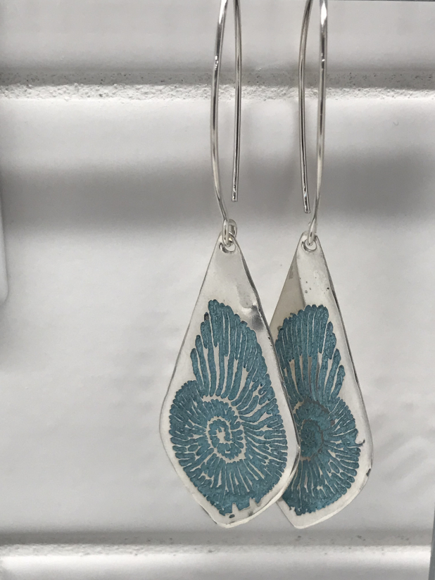 Dangle Sterling Silver Earrings, Nautilus Design