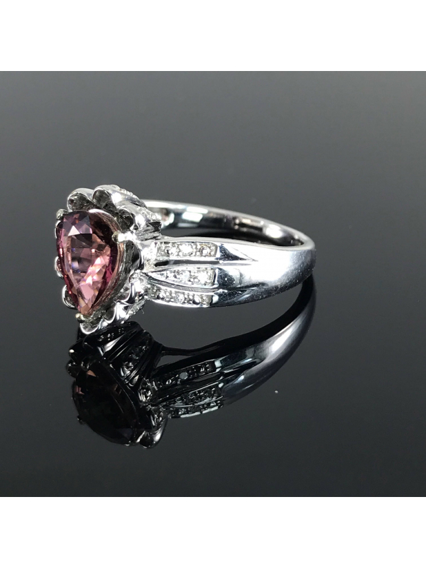 14k White Gold  Pink Tourmaline Diamond ring