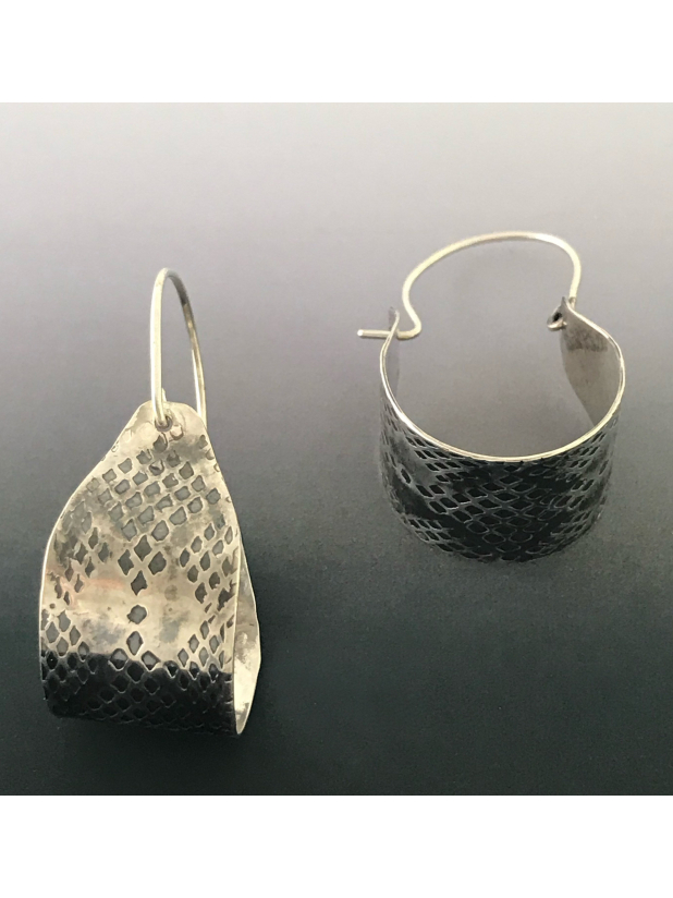 Silver Basket Hoop Earrings, Bohemian Southwestern