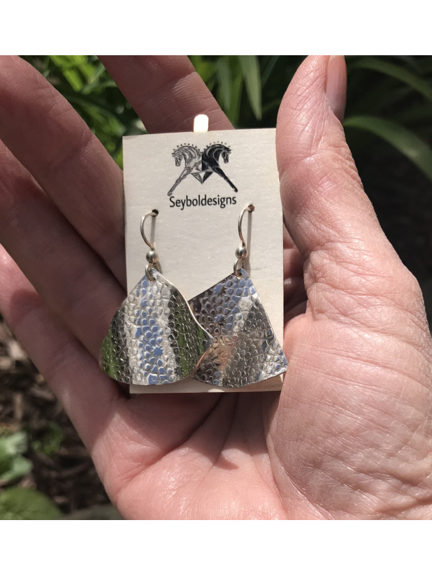 Fan Shaped Textured Sterling Silver Dangle Earrings