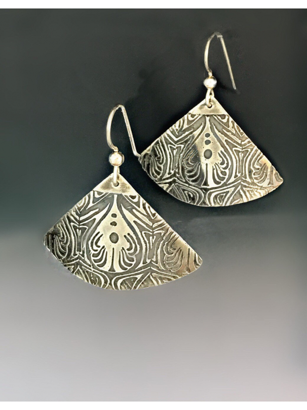 Art Deco Fan Shaped Sterling Silver Dangle Earring