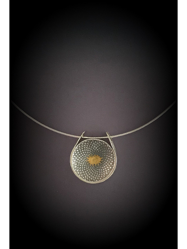 Spiral Necklace Slide, Fine silver with fused gold