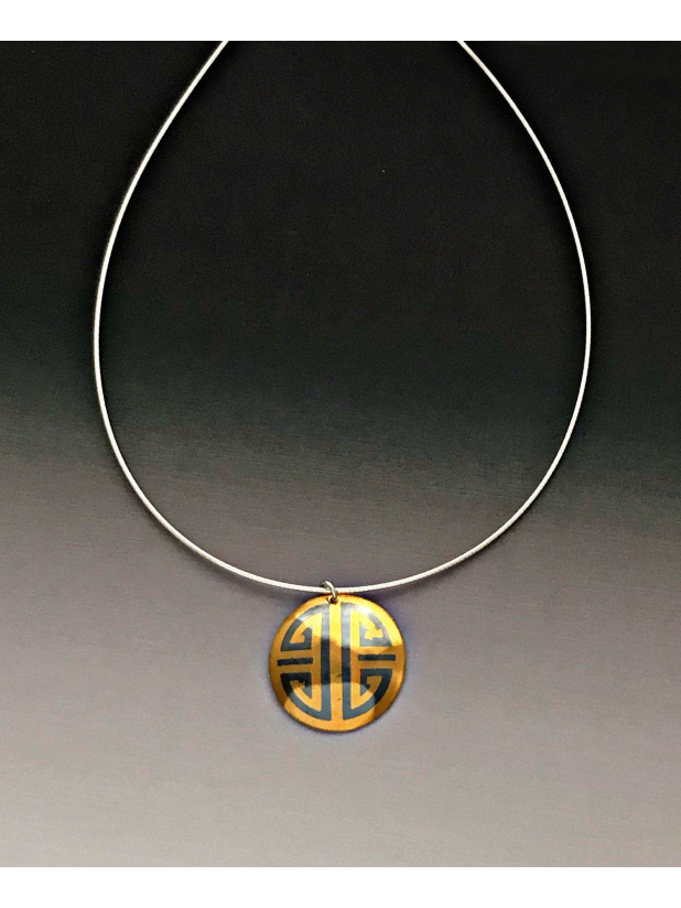Greek Key Necklace, Domed Medallion Pendant