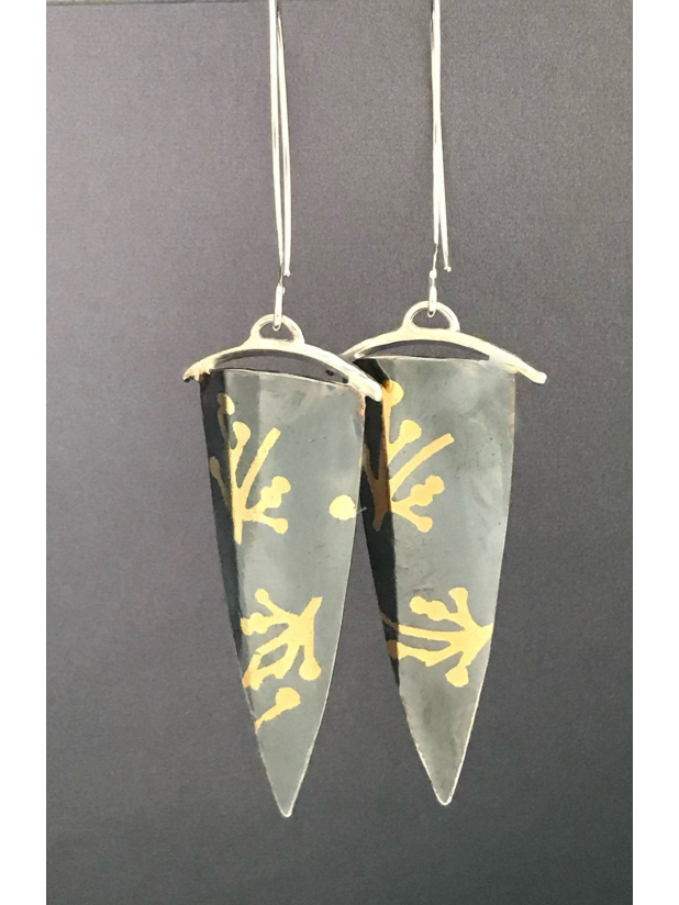 Fused 24K Gold and Silver Dangle Earring, Michigan made