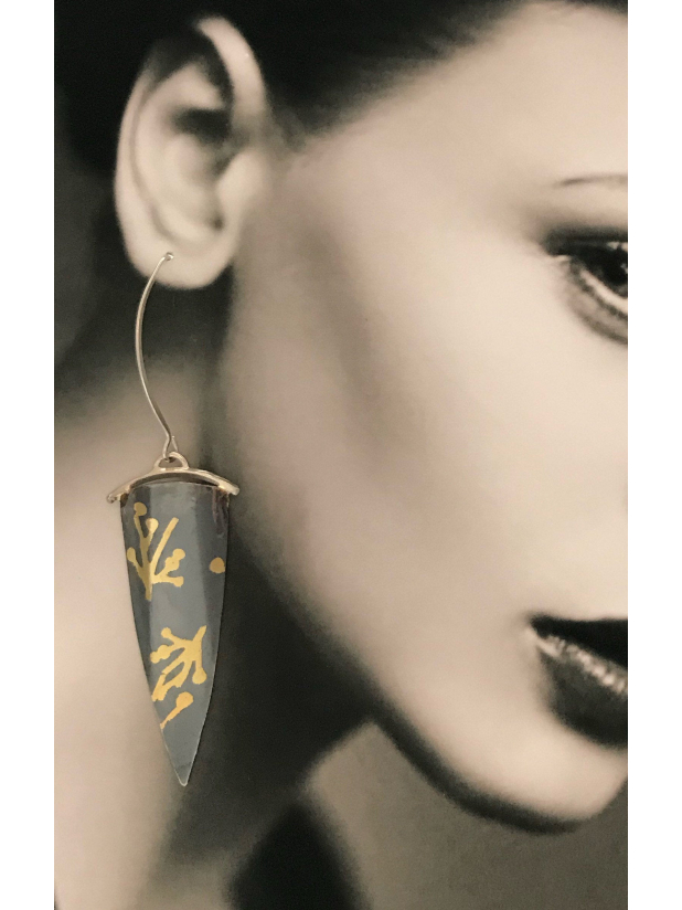 Dramatic Fused 24K Gold  Earrings, Coral Design