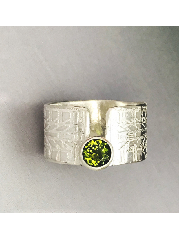 Green Tourmaline Ring Size 7.75, Wide Band
