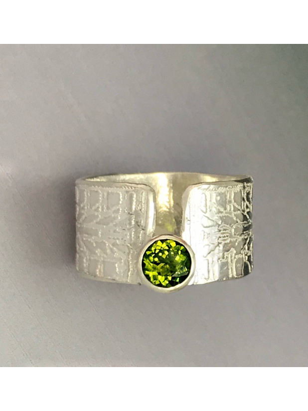Green Tourmaline Solitaire Ring Size 7.75, Art Deco Inspired, OOAK