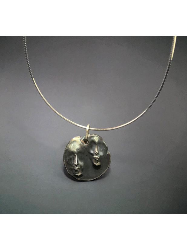 Ancient Artifact Medallion, Two Faces on a Sterling Silver