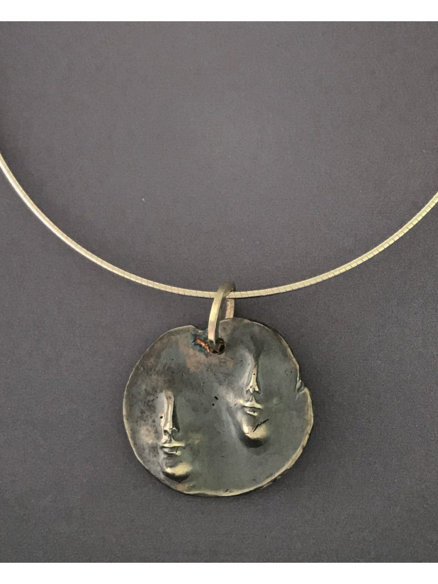 Ancient Artifact Medallion, Two Faces on a Sterling Silver