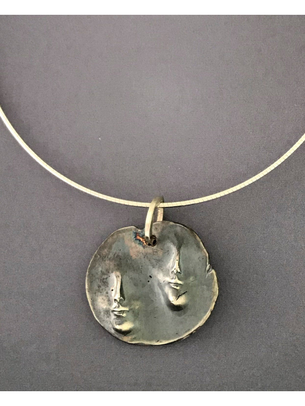 Two Faces on a Sterling Silver Necklace, Alternative Art Gallery Pendant