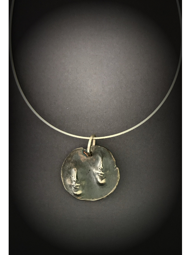 Two Faces on a Sterling Silver Necklace, Alternative Art Gallery Pendant