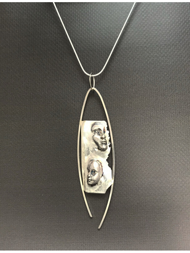 Avant-garde Sterling Silver Necklace Featuring Mother and Child
