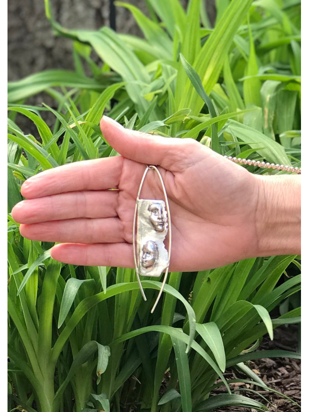Avant-garde Sterling Silver Necklace Featuring Mother and Child