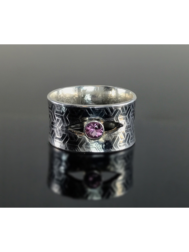 Ring Size 9.5 Pink Garnet Jewelry, Cigar Band