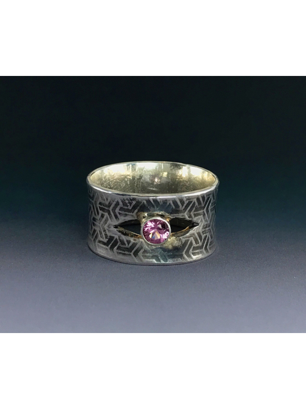 Wide band made in Michigan silver ring pink garnet