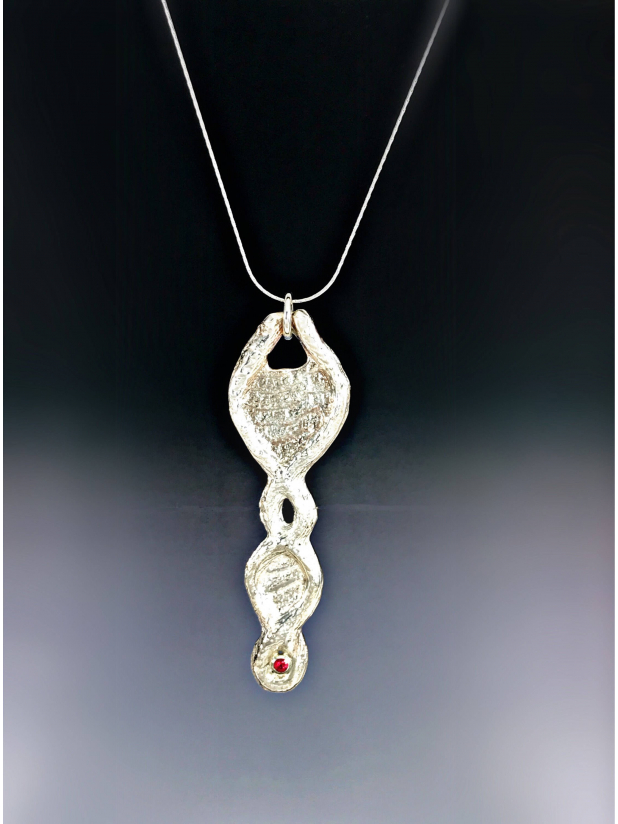 Natural Red Spinel Necklace, Freeform DramaticSerling Silver Pendant