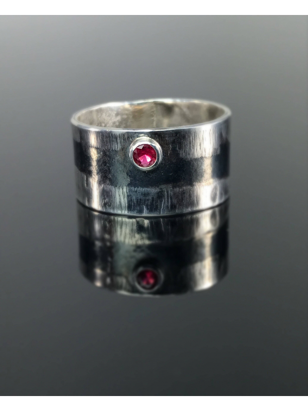 Natural Red Spinel Ring Size 7.25, Sterling Silver Artistic Wide Ring