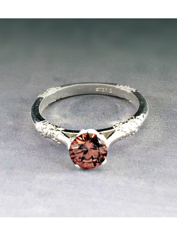 Natural Red Pink Zircon Solitaire Sterling Silver Ring