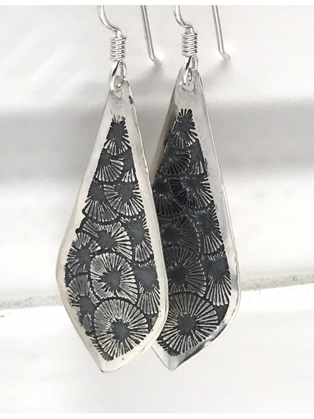 Fun Organic looking Etched Silver Earrings