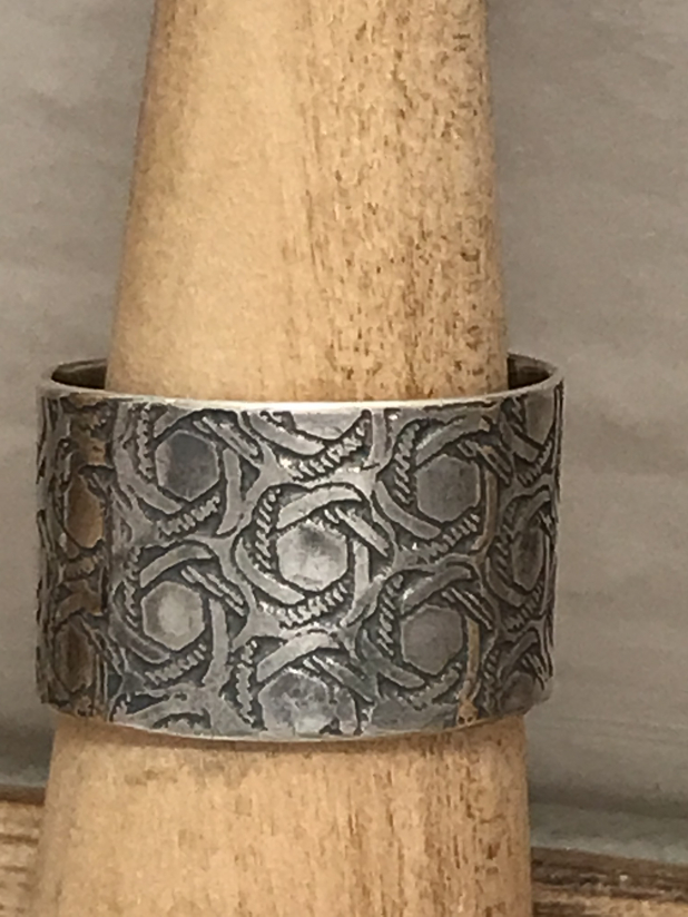 Herringbone Sterling Silver Wide Band Ring, Size 6 3/4