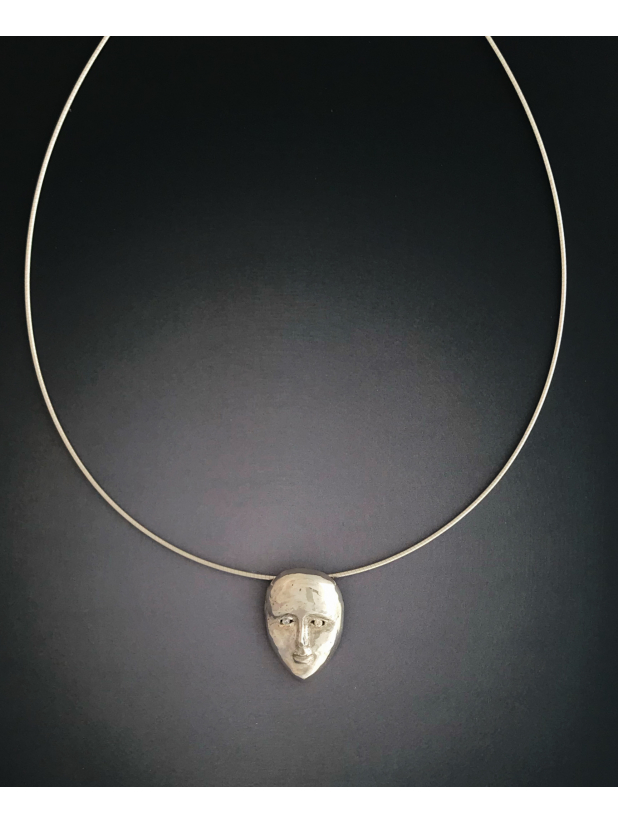 Sterling Silver Ethereal Face with Diamond Eyes, Necklace