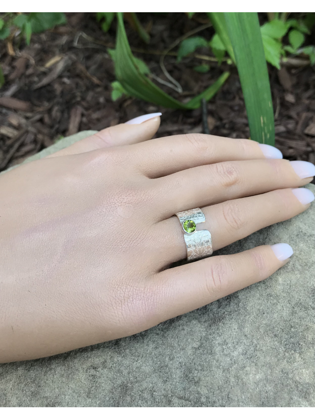 Artisan handmade ring in Michigan, tourmaline wide band