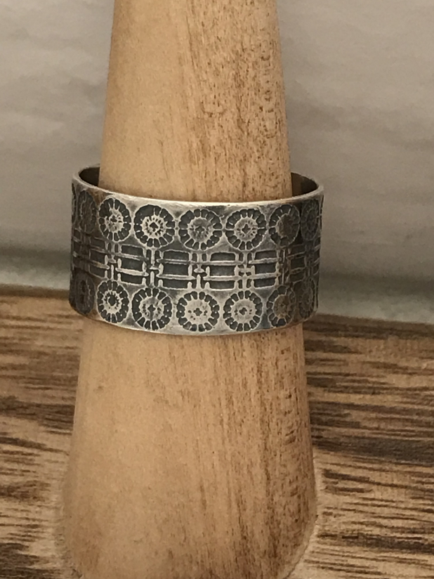 Unique Sterling Silver Wide Band Ring, Size 8 3/4