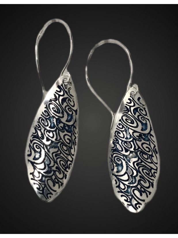 Sterling Silver Earrings, Vintage Swirling Waves Design