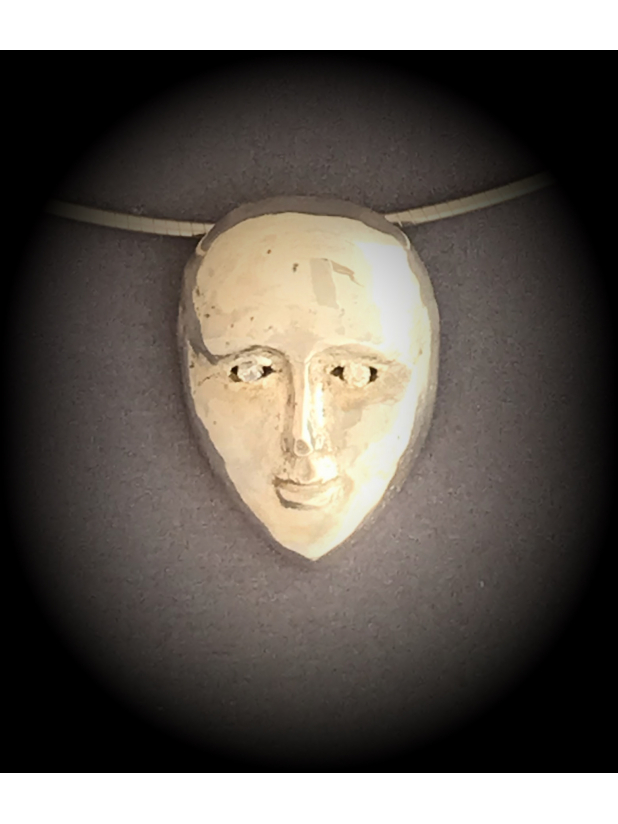 Sterling Silver Ethereal Face with Diamond Eyes, Necklace