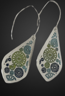 Dangle Sterling Silver Earrings, Floral Colorful Design