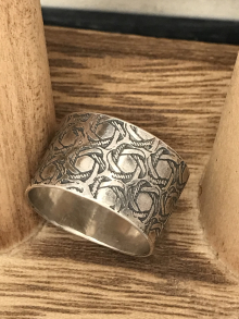Herringbone Sterling Silver Wide Band Ring, Size 6 3/4