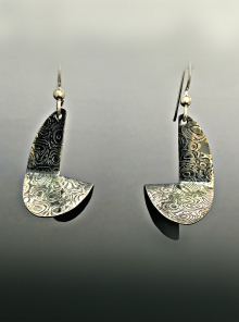 Funky Dangle Origami Earrings, Embossed Mokume Gane Texture Sterling Silver