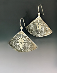 Art Deco Fan Shaped Sterling Silver Dangle Earring