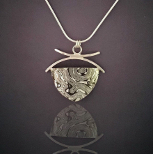 Mixed Metal Mokume Gane Silver Necklace, Handforged Shield Design, Snake Chain