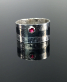 Natural Red Spinel Ring Size 7.25, Sterling Silver Artistic Wide Ring